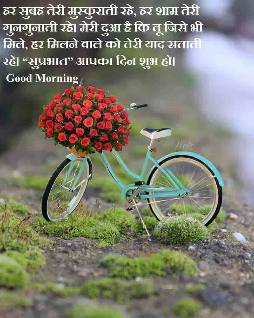 red-rose-and-bycle-and-morning-messages-in-hindi